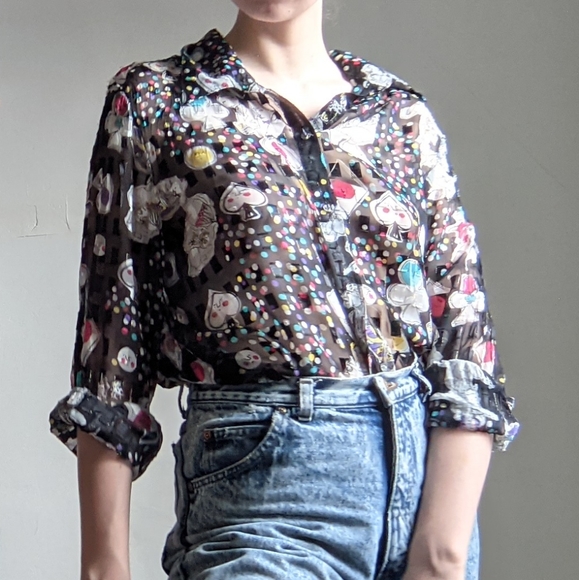 Funky Pattern See-Through Blouse - Picture 8 of 12